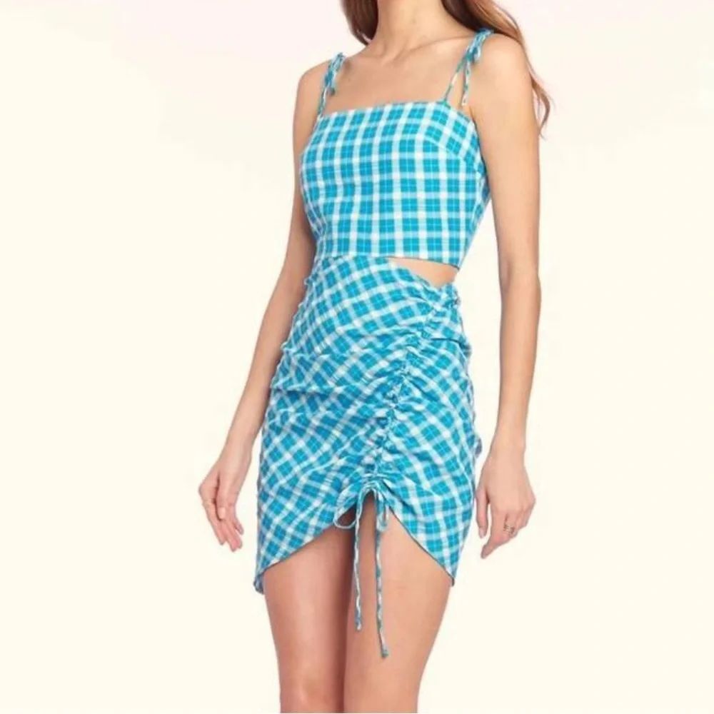 Amanda Uprichard Aubriella dress in a blue plaid gingham print medium